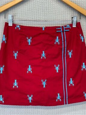 Vintage Lilly Pulitzer Red Mini Skort 4 P Lobster Button Front Preppy Coastal